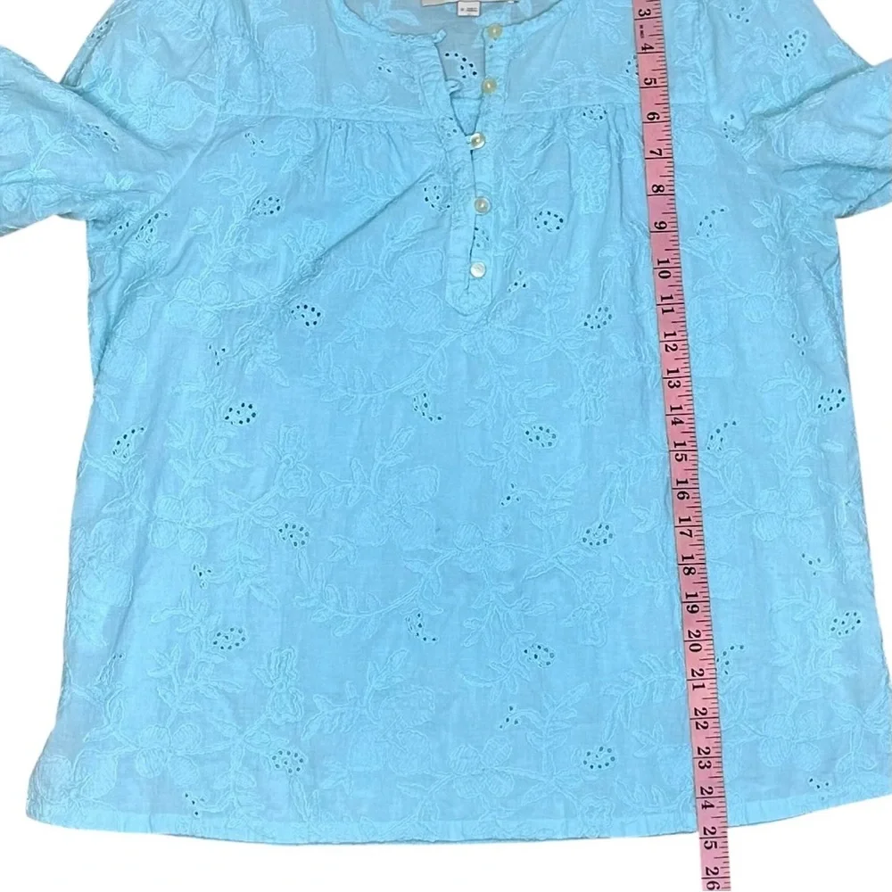LOFT Light Aqua Blue Eyelet Embroidered Blouse Size M - Picture 11 of 11